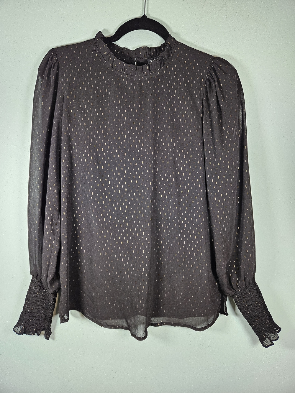 Rachel Zoe Sienna Blouse Gold Dot Blouse in Black Size Medium Like New